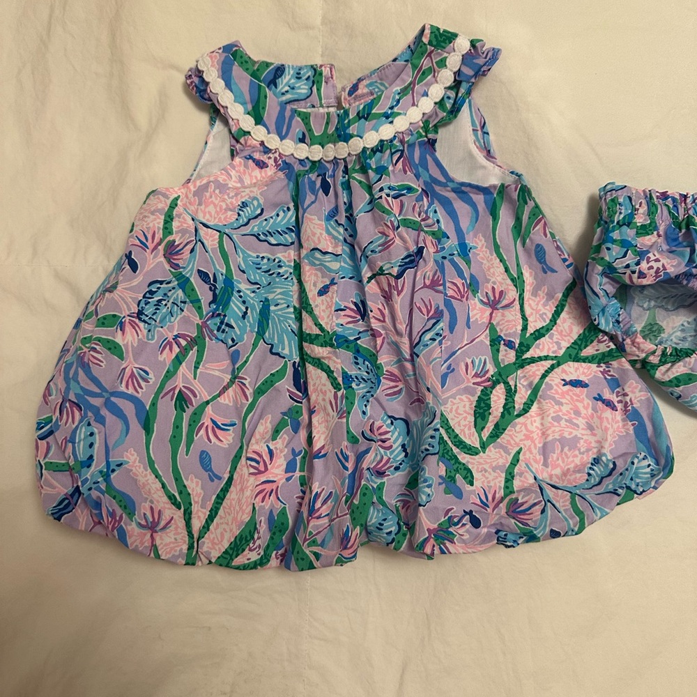 Lilly Pulitzer Baby Dress with Bloomers - Pink and Green Floral